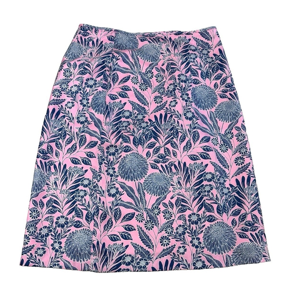 J.Crew Abigail Borg Floral Silk A-Line Skirt Pink Navy Blue Botanical Size 4